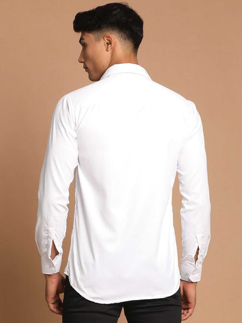 Men's White Cotton Solid Shirt